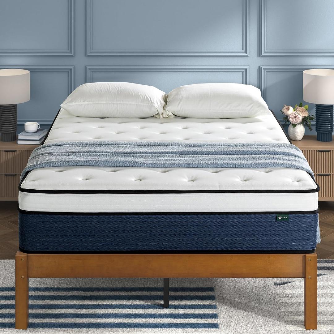 Zinus 14 Inch Cooling Comfort Support Hybrid Mattress [New Version], Queen, Fiberglass Free, Medium Plush, Cooling Motion Isolation, Certified Safe Foams & Fabric, Mattress in A Box