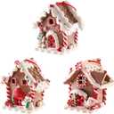 UAEYW 3Pcs Gingerbread House Ornaments for Christmas Tree Decorations Battery Operated Lighted LED Clay Hanging Candy House Ornament with Rope for Xmas Holiday Party New Year Home Decor