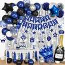Blue Birthday Decorations for Men Boys, Blue Silver Party Decorations Fringe Curtains Happy Birthday Banner Hanging Cutouts Tassels Graduation Party Decors 13th 16th 18th 21st 30th 40th 50th 60th Him