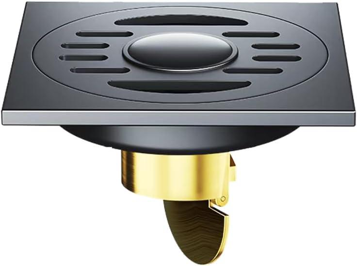 Square Floor Drain with Backflow Preventer, 4 x 4 inch, Stainless Steel 304,for Kitchen Bathroom Balcony Backyard, Brass Core, Gunmetal Gray, Double-Purpose 005