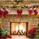 Funnytree 7x5ft Christmas Fireplace Backdrop Interior Vintage Xmas Tree Stockings Photography Background Portrait Photobooth Party Banner Decorations Photo Studio Props