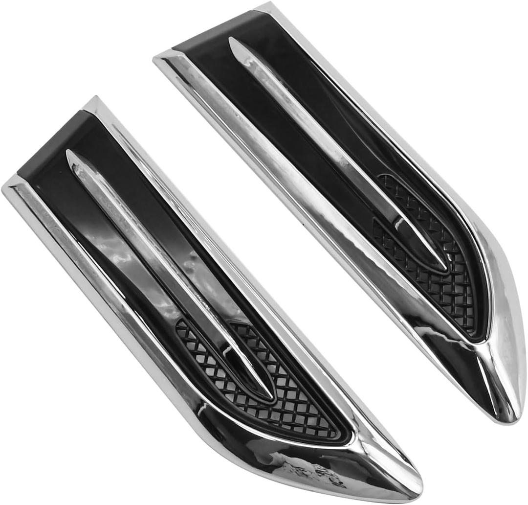 2 PCS Plastic Car Air Vent Trim Sticker, Hardy Body Vent Sticker, Suitable for Most Cars and Vehicles with Decorative Designs Silver