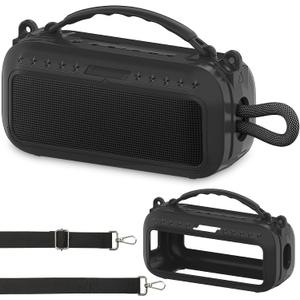 JCHPINE Silicone Cover Case for Bose SoundLink Plus Portable Speaker, Protective Soft Silicone Case with Carrying Handle and Shoulder Strap (Black)