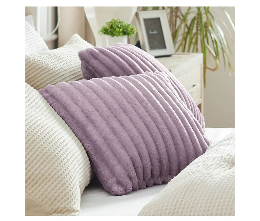 Bedsure Throw Pillow Covers - Pack of 2, 18x18 Pillow Cover, Soft, Cozy, Fluffy, Striped Design, Home Decor for Sofa, Couch, Bed, Light Purple