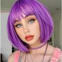 YOUNIGA Purple Bob Wig With Bangs 12 Inch Short Synthetic Fiber Bob Wigs for Women Short Bob Wigs and Halloween Cosplay Wig With One Cap (Purple)