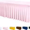 ManMengJi Table Cover and Table Skirt One-Piece for Folding Tables, 6FT Spandex Fitted Tablecloth with Ruffles Skirt for Weddings, Banquets, Parties, Vendors (Pink 1Pack) (11.4" x 9.1" (Rectangular), 1 Pack)