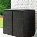 Weatherproof Rattan Bin Storage Shed, Double Garbage Bin Enclosure for Outdoor Garden Backyard 26"x44"x41"