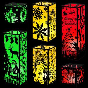 6Pcs Merry Christmas Centerpieces for Table 3 Size LED Lantern Boxes Table Ideas Decorations for Xmas Holiday Home Decor Birthday Supplies Decorations