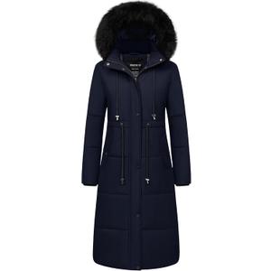 CREATMO US Women's Long Winter Coat Warm Waterproof Puffer Jacket Snow Quilted Bubble Parka with Hood (Navy Blue, 3XL)