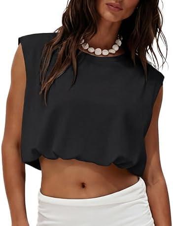 Lepunuo Womens Summer Tops Bubble Hem Tank Tops Sleeveless T Shirts Trendy Crew Neck Cotton Blouses Spring Outfit XL