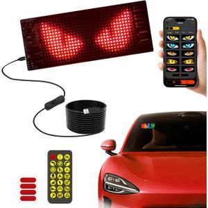 Dynamic LED Devil Eye Lights for Car Motorcycle Windshield, 6.8 x 2.8 inches Colorful Flexible Programmable LED Sign for Window, DIY LEDs Matrix Panel Display with Remote&APP Control