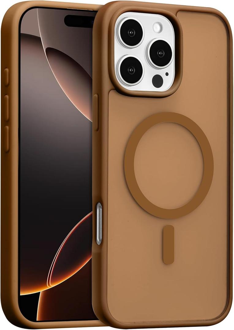 RALEAVO for iPhone 16 Pro Max Case Strong Magnetic Case [Compatible with Magsafe] Slim Shockproof Protective Phone Cover for iPhone 16 Pro Max Phone Case with Translucent Hard Back,Brown