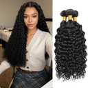 Human Hair Bundles 16 18 20 Inch Water Wave Human Hair Bundles 100% Unprocessed Brazilian Virgin Hair 12A Curly Bundles 3 Bundles for Women Wet and Wave Hair Extensions Natural Black Color