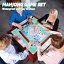 Mahjong Table Mat: 32.4 * 32.4 Inches Non-Slip and Noise-Reducing Mahjong Mat, Suitable for Mahjong, Poker, and Board Games. It Comes with 4 Mahjong Rule Cards, 2 Dice, and 1 Storage Bag. (Green)