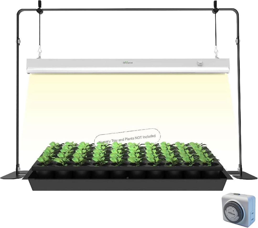 2ft Grow Light for Seed Starting,LED Grow Lamp for Indoor Plants,Seedling Grow Light with Stand,Seed Starter Light Kit with Natural White Spectrum,Height Adjustable,Iron Frame,Timer Outlet