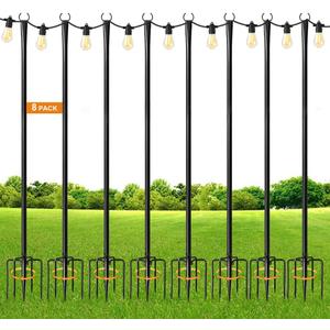 MuliVid All Pack String Light Poles for Outdoor,Metal Light Hanging Pole Outside with Fork,Light Stand for Patio, Pergola, Garden, Backyard, Yard, Camping Party (8 Pack)