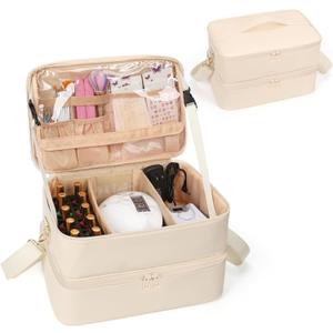 Ethereal Nail Polish Organizer Case, Leather Nail Polish Bag Holds 50+ Bottles (5ml/0.5fl.oz) and Nail Lamp, Nail Storage Organizer with Compartment, Leather White
