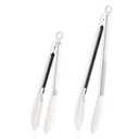 TeamFar Kitchen Tongs, 9" and 12" Stainless Steel Cooking Tongs with Silicone Tips for Cooking Grilling Serving & BBQ, Heat Resistant Silicone Tongs, Locking Design & Dishwasher Safe, Set of 2 & White