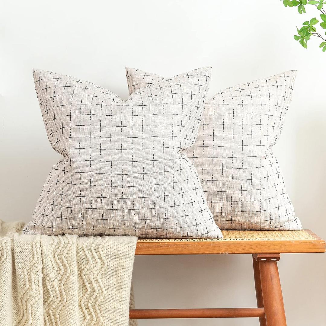 MIULEE Pack of 2 Decorative Burlap Linen Throw Pillow Covers Modern Farmhouse Pillowcases Rustic Woven Textured Cushion Cover for Sofa Couch Bed 16x16 Inch Greyish White (16" x 16" (Pack of 2), Greyish White)