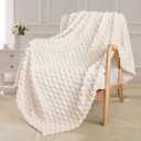 Exclusivo Mezcla Extra Large Soft Fleece Throw Blanket, 50x70 Inches Stylish Jacquard Throw Blanket for Couch, Fuzzy Cozy Lightweight for All Season, Ivory
