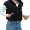 Women's Full Zip Fleece Short Vest Warm Winter Sleeveless Stand Collar Sherpa Crop Coat (X-Large, Black)