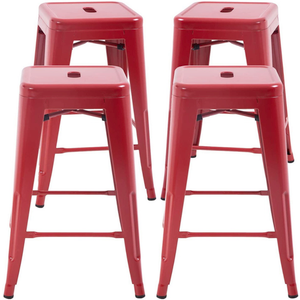 FDW Metal Bar Stools Set of 4 Counter Height Bar Stools 24 Inches Industrial Bar Chairs Patio Stool Stackable Backless Stool Indoor Outdoor Metal Kitchen Stools Bar Chairs (Red, 24")