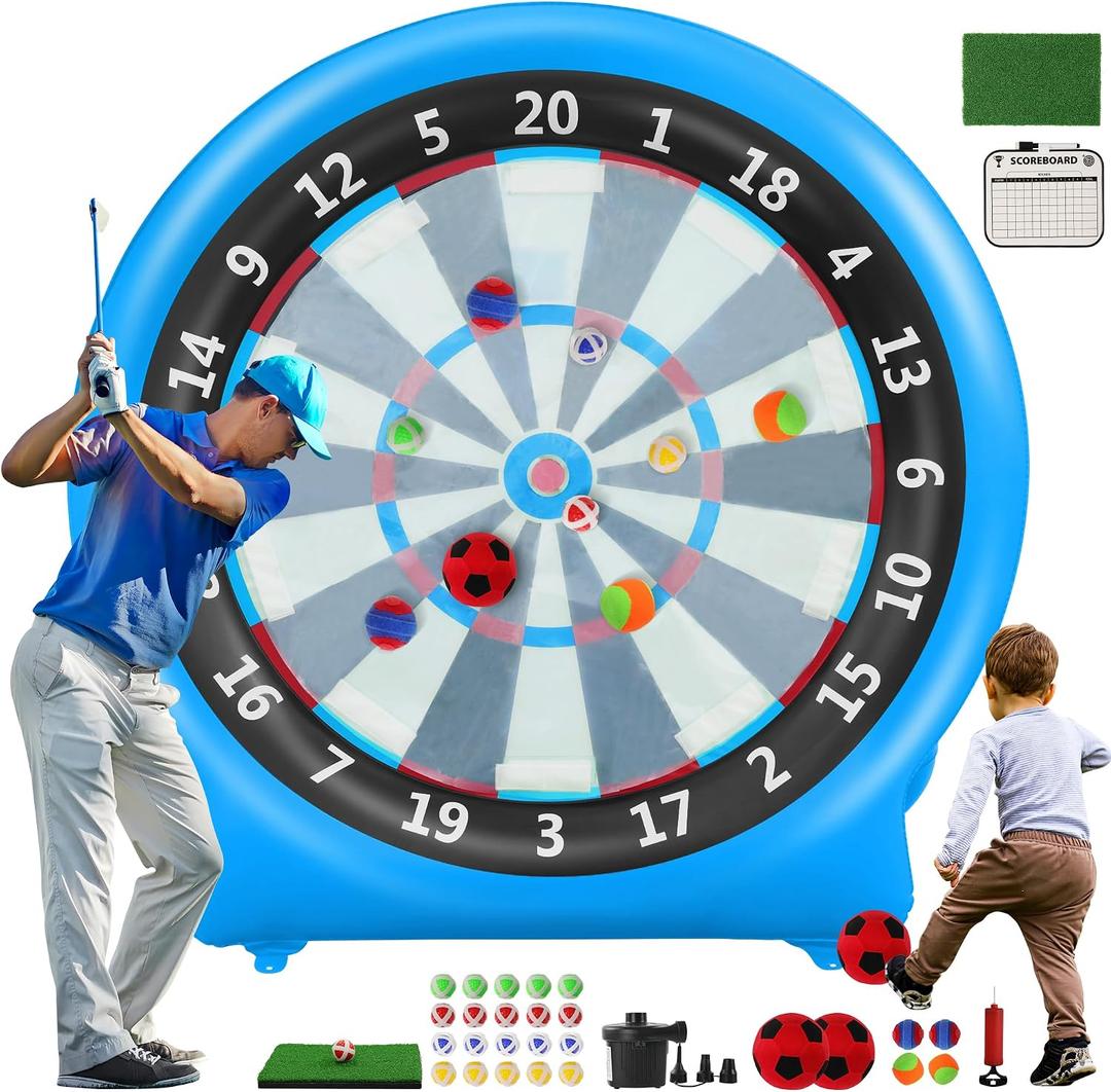 6FT Inflatable Dartboard, Outdoor Games Kick Darts Soccer Darts | Throw Dart with Air Pump Giant, Blow up Soccer Dart for Yard Party Large Dartboard for Kids & Adults 20+Games