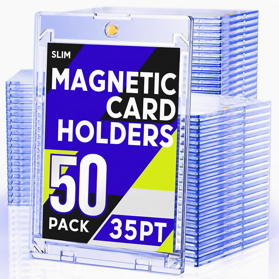 50ct Magnetic Card Holder, 35pt Slim One Touch Card Holder, U-V Cards Protectors Hard Plastic, Magnetic Hard Case for Trading, Sports, Baseball, Football, Game Cards