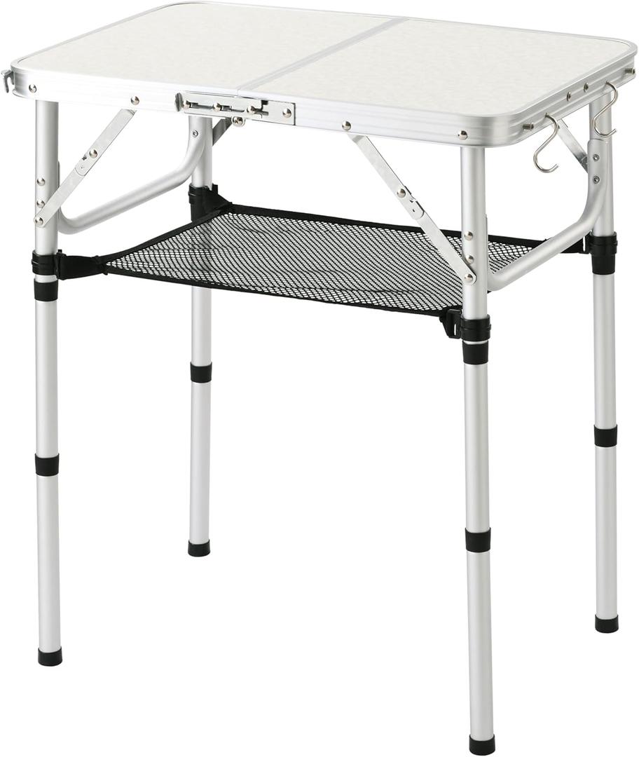Folding Table Small, 24''L x16''W Camp Aluminum Table with Adjustable Height Legs, Indoor Outdoor Lightweight Portable Folding Aluminum Dining Table for Picnic Camping 2-Feet10"/19"/27