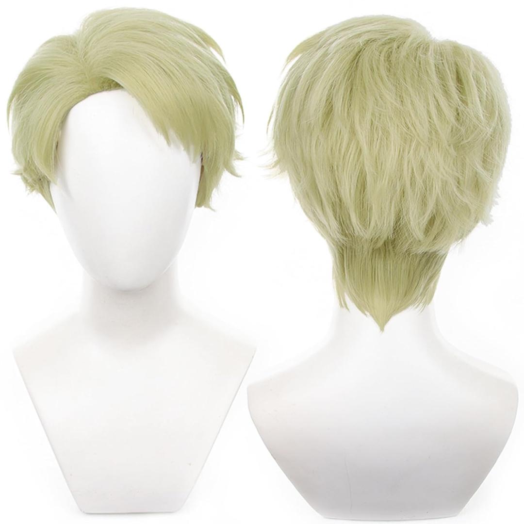 Anime Green Yellow Short Wig Suit-Sorcerer Office-Worker Costume | Men Women Short Straight Hair High Temperature Fiber Breathable Rose Net Halloween, Anime Conventions & Comic Cons