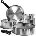 CAROTE Pots and Pans Set, Stainless Steel Cookware Set Detachable Handle, 9pcs Induction Kitchen Cookware Sets with Removable Handle, RV Cookware Set, Oven Safe (Brushed Black)