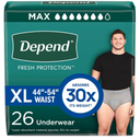Depend Fresh Protection Adult Diapers, Incontinence Underwear for Men, Disposable, Maximum, Extra-Large, Grey, 26 Count, Packaging May Vary
 2 pack 52 total count