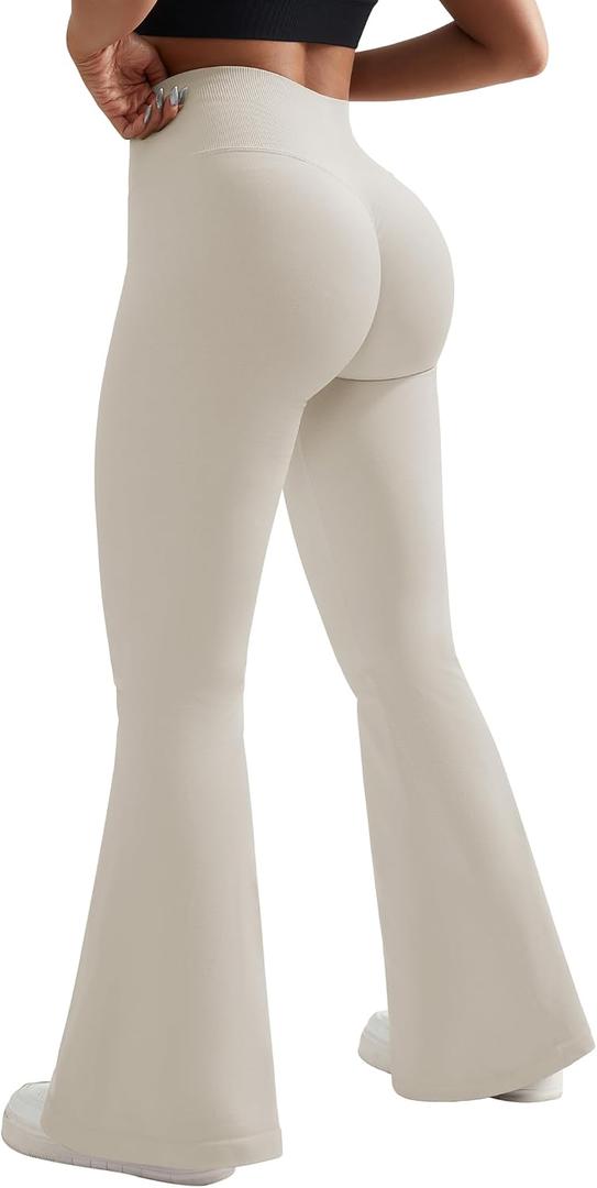 OMKAGI Fleece Lined Flare Leggings for Women Butt Lifting High Waisted Yoga Pants (XL)