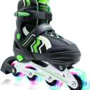 Inline Skates for Kids 4 Size Adjustable Light-Up Wheels Aluminum Frame Black Rose Red Blade Skate for Boys and Girls S, M, L Sizes, Ages 5-8, 6-12, for Beginners Indoors and Outdoors