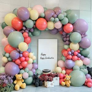 Dusty Green Purple Pink Balloons Arch Kit, Double Stuffed Pastel Balloon Garland with Lavender Lilac Yellow Green Red Latex Balloons for Birthday Baby Shower Wedding Anniversary Decorations.