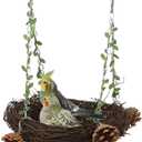 Natural Rattan Nest Small Medium Large Bird Swing for Parrot Parakeet Cockatiel Conure Cockatoo Macaw Amazon African Grey Lovebird Finch Canary Budgie Cage Perch Toy (Large)