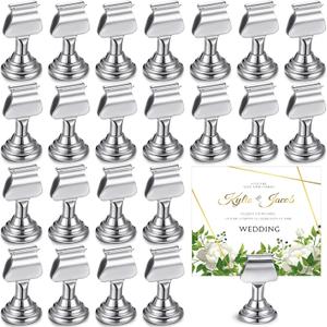 Kathfly 24 Pcs Wedding Table Number Holders 1.7 Inch Metal Silver Mini Place Card Holders Bulk Harp-clip Table Sign Stands Card Holder Display Picture Memo Notes Menu for Restaurants Birthday Decor