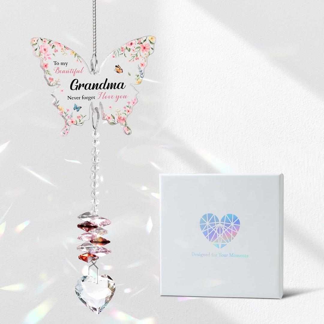 Gifts for Grandma Christmas, Grandma Birthday Gifts, Grandmother Gift, Gift for Grandmother Crystal Suncatcher, to My Grandma's Present Hanging Butterfly Crystal Suncatcher Ornament