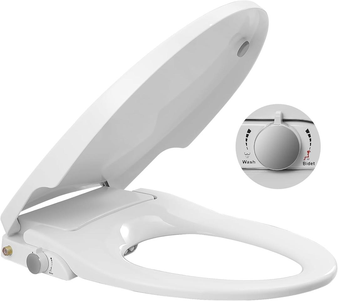 Bidet Toilet Seat Elongated Non-Electric Toilet Seat with Quiet-Close Self Cleaning Dual Nozzles Adjustable Water Pressure Bidet Attachment for Toilet White