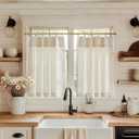 jinchan Linen Pinch Pleated Kitchen Curtains 36 Inch 2 Panels, Natural Linen Tier Curtains Back Tab Beige Farmhouse Cafe, Light Filtering Small Window Drapes for Bathroom Laundry Room Beige