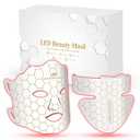 Yahi Red Light Photon Facial & Neck Mask with Remote Control, 7 Custom Modes with Infrared, Portable & Rechargeable with Timer for Home Use, 175 High-Density Light Beads, White