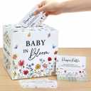 Baby in Bloom Baby Shower Decorations Diaper Raffle Box with 50 Tickets, Girls Wildflower Diaper Raffle Card Box Games Kit