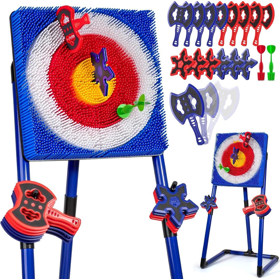 Axe Throwing Target Game for Backyard with 8 Throwing Axes Set,Indoor &Outdoor Activities for Kids,Hunting Games for Family, Birthday Gift for Boys Girl, Carnival Games (Blue)