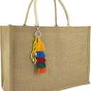 Hibala Woven Large Beach Bag Straw Beach Tote Handmade Weaving Shoulder Tassel Bag Handbag
