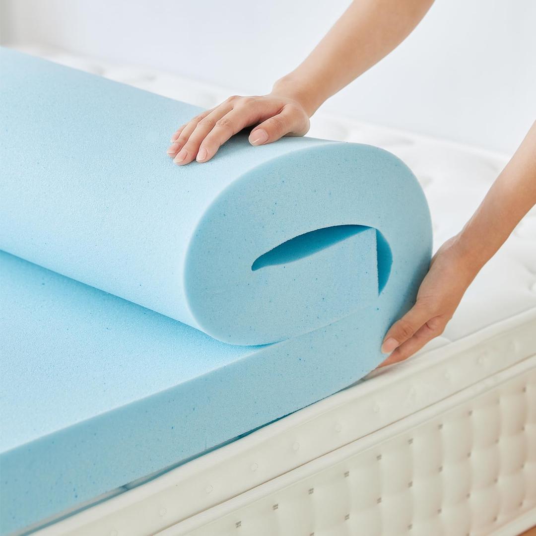 LINSY Queen Memory Foam Mattress Topper, 3 Inch Medium Soft Memory Foam for Back Pain, Cooling Gel Memory Foam Queen Bed Mattress Topper, CertiPUR-US Certified