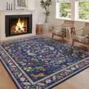 8x10 Area Rugs for Living Room Washable Rug Floral Non-Slip Large Rug for Living Room, Bedroom, Farmhouse, Dining Room, Kids Playroom(Blue) (8' x 10' (Rectangular))
