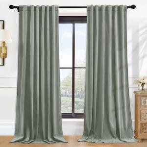 P Pothuiny Blackout Velvet Curtains 84 Inches Long, 2 Panels Sage Green Velvet Drapes Rod Pocket Back Tab Design Window Thermal Insulated Curtains for Living Dining Room, Bedroom (W52 xL84)