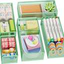 Marbrasse 5 Pack Desk Drawer Organizer Set, Mesh Drawer Storage Trays with 1 Adjustable Divider, Desk Organizers and Accessories, 5 PCS Drawer for Office Supplies, Makeup & Vanity (Green)