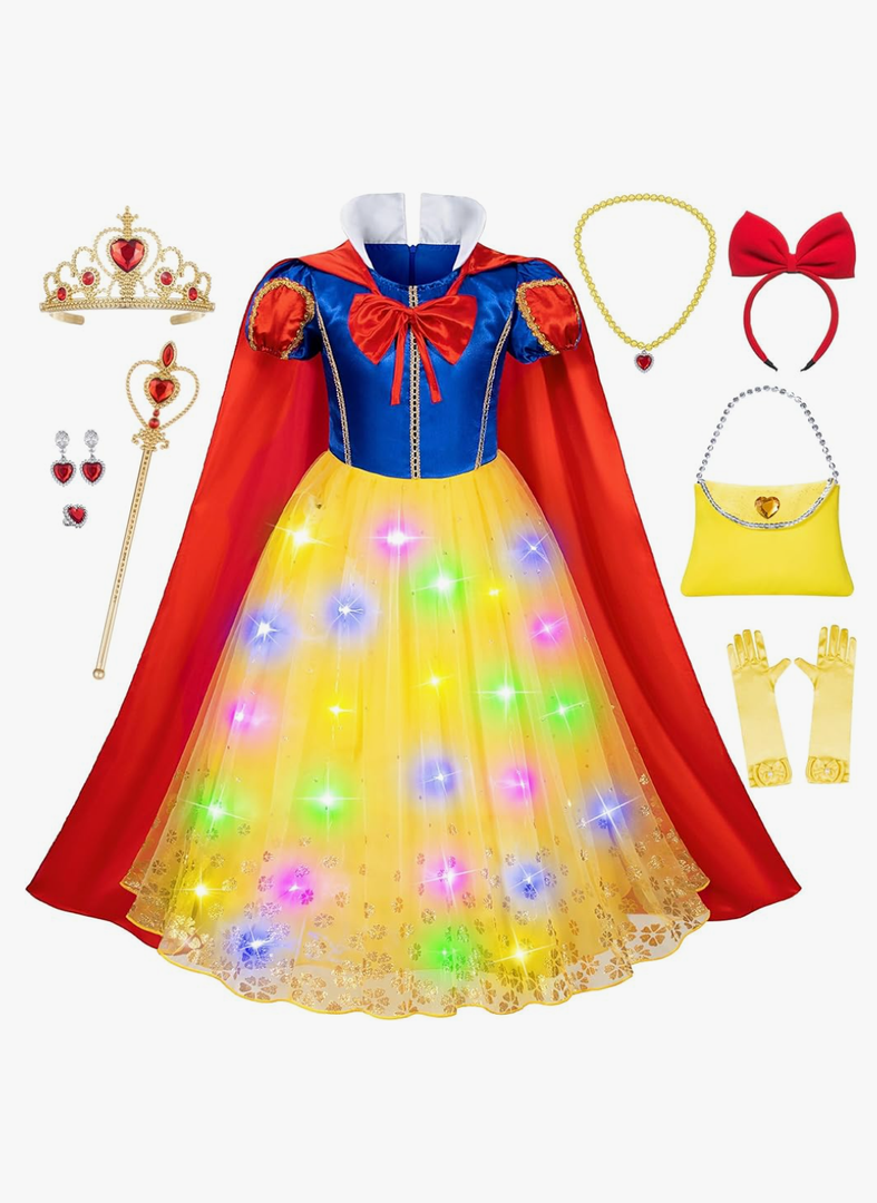 Light-Up Princess Snow White Costume for Girls Birthday,Christmas Dress Up with Accessories, 4T 5T