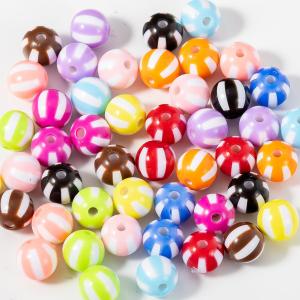 Gxueshan 100 Pcs 12mm Acrylic Plastic Stripe Barrel Mix Rainbow Bubblegum Hair Cylindrical Loose Beads for Pens Keychain Friendship DIY Kandi Bracelets Jewelry Making (Mix)